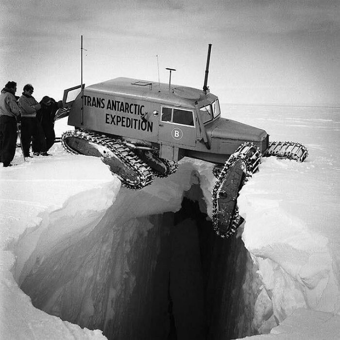Tucker Sno-Cat Hovering Over A Crevasse During The Transantarctic Expedition, 1954 