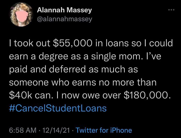 It’s Worth Recalling That Joe Biden Is The Reason This Woman Can’t Discharge Her Loans Via Bankruptcy. Now He Dangles Loan Forgiveness Like A Carrot On A Stick In Front Of Her And The Rest Of Us