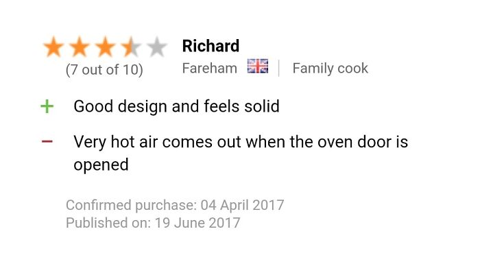 A Review Of An Oven On Currys. Not Sure What Richard Was Expecting