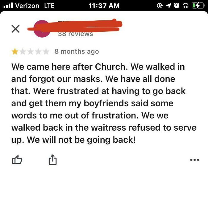 1 Star Review Of Local Restaurant That Refused Service To A*sholes