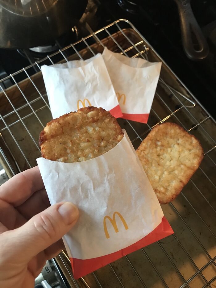 We Drive Past A Mcd’s On The Way To Daycare And She Always Wants To Stop And Get Hash Browns (It’s Expensive And Takes Forever). I Started Saving The Wrappers And Cooking Frozen Ones From Aldis Before We Leave.