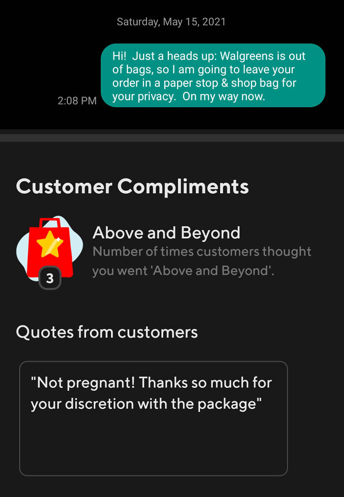 I Discretely Delivered A Pregnancy Test And Got My First Customer Compliment. 2021 Is A Trip!