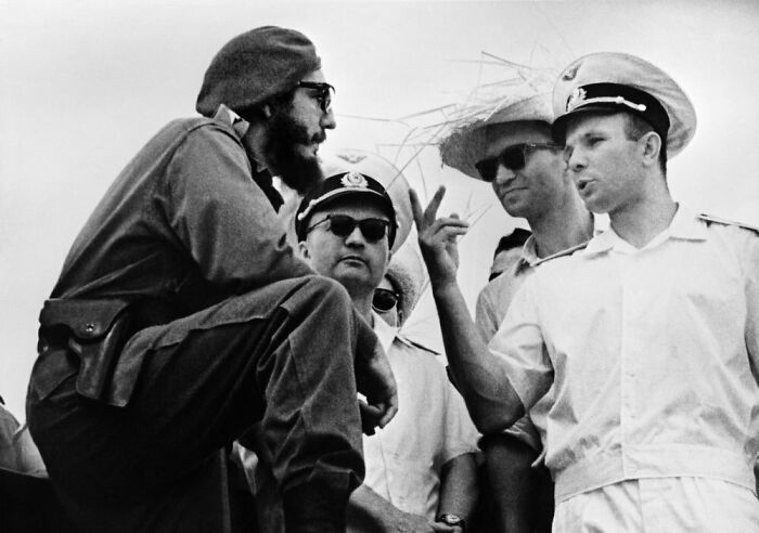 Fidel Castro In Conversation With Yuri Gagarin. Photo By Valentin Sobolev, Havana, Cuba, 1961
