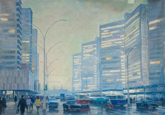 "Moscow Morning" Painting By Arkady Stavrovsky, USSR, 1972