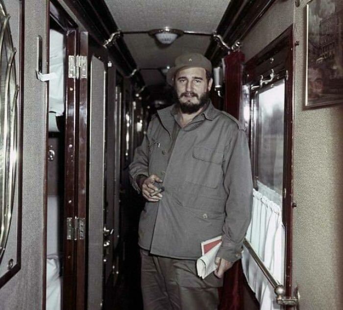 Fidel Castro On The Train From Irkutsk To Bratsk. USSR, 1963