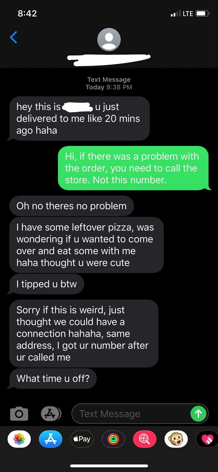 I Called A Customer To Deliver Pizza To His Apartment, He Saved My Number And Proceeded To Text Me This