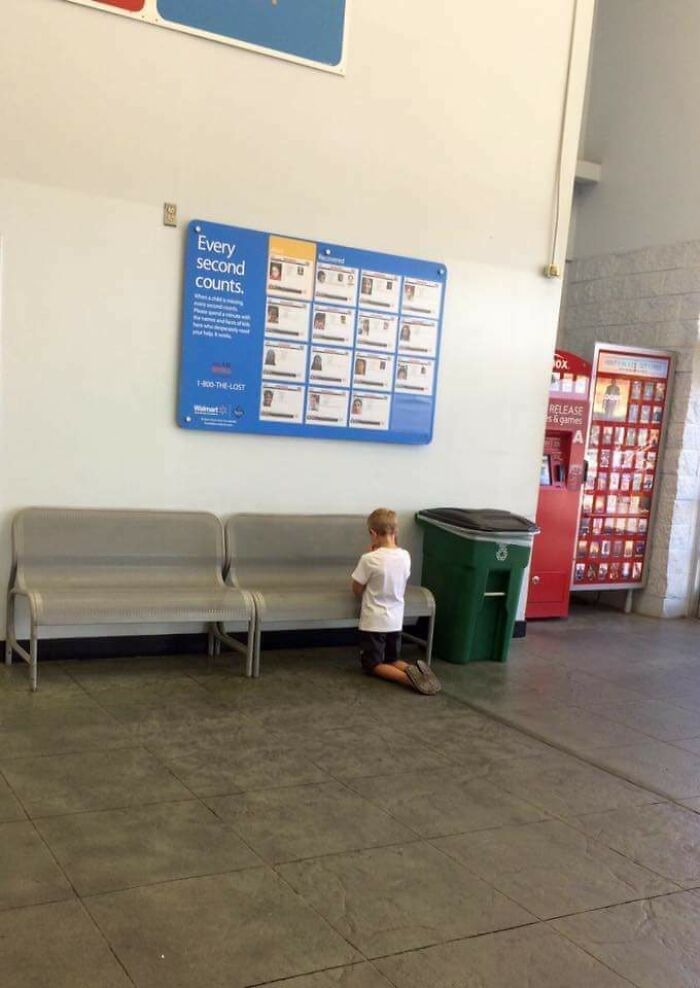At Walmart I Turned Around To Make Sure My Son Was Next To Me. Instead Of Finding Him By My Side I Found Him Kneeling In Front Of The Missing Children Board Praying