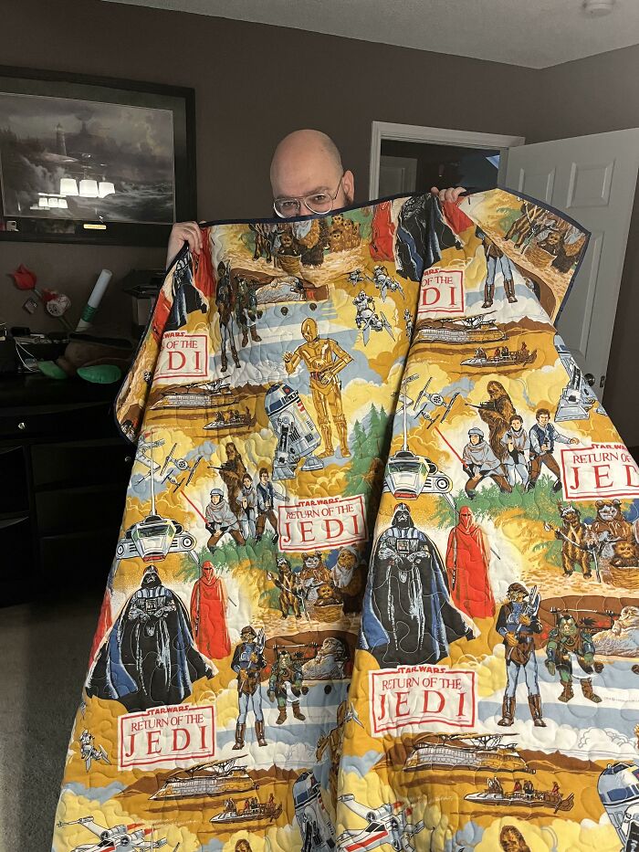 My Wife Made This Blanket For Me Out Of Old Sheets I Had When I Was A Kid