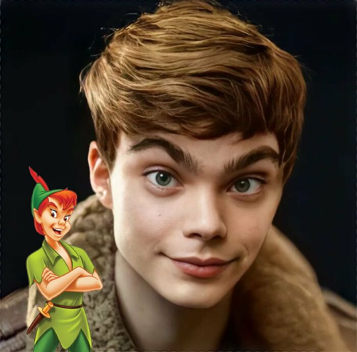 ai recreation of appearance in real life of Peter Pan character from the cartoon 