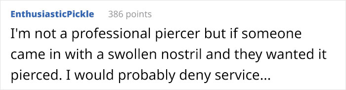 People Are Cracking Up At This Reply By A Piercing Studio Owner In Response To ‘Karen’ Leaving 1-Star Review People Are Cracking Up At This Reply By A Piercing Studio Owner In Response To ‘Karen’ Leaving 1-Star Review