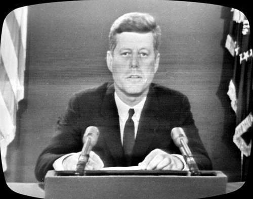 On This Day In 1962, President John F. Kennedy Announces That Soviet Missile Bases Have Been Found In Cuba. The Bases Were In Construction At The Time Of The Speech. However, If They Were Built They Would Have Been Capable Of Destroying The Major Cities Of The United States. Kennedy Announced That He Ordered A Blockade Around Cuba So That More Lethal Weapons Would Not Be Shipped Over To Cuba. Soviet’s Did Not Budge From The United States As They Continued To Build The Bases. The Soviet’s Finally Agreed To Stop Building The Missiles After The United States Promised Not To Invade Cuba And Agreed To Remove Their Missiles That Were Targeted On The Soviet Union From Turkey.