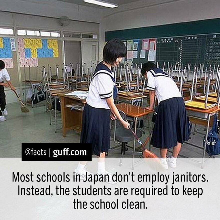 Japanese Educators Believe This Teaches The Students Respect And Responsibility. And, Judging By Our Childhood Chore Fact From The Other Day, It Probably Sets The Students Up For Great Success Later In Life! #facts #japan #school #janitor #clean #chores #responsibility #childhood