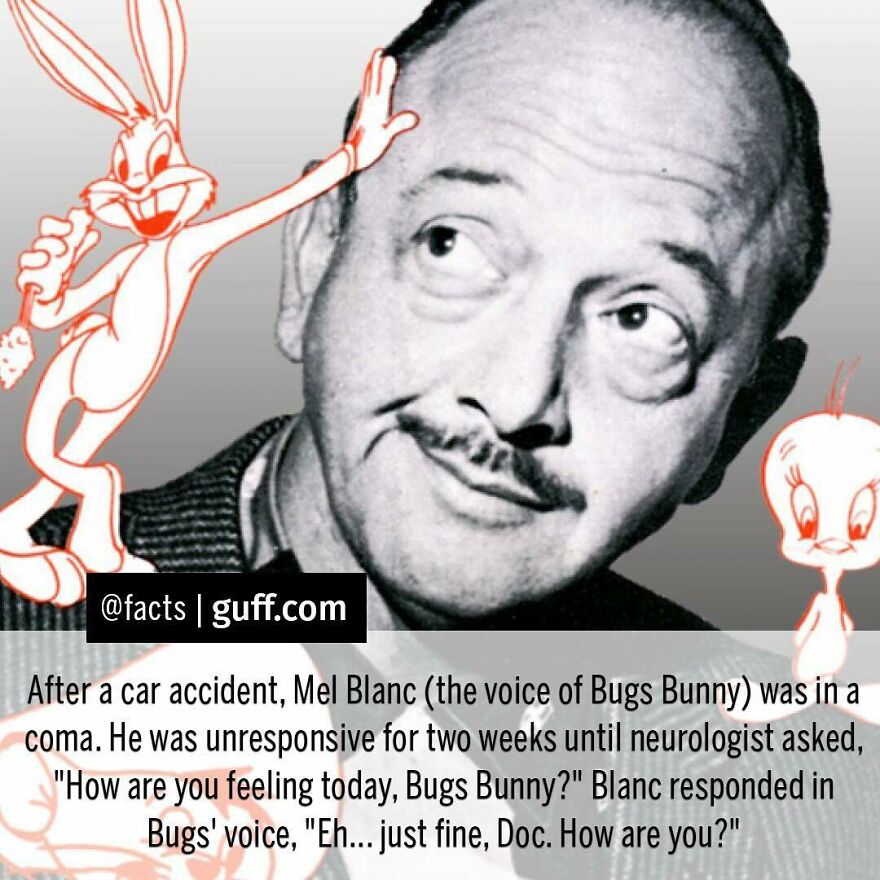 The Doctor Then Asked If Tweety Bird Was There Too. Blanc Answered, "I Tot I Taw A Puddy Tat." A Few Months Later, Blanc Recovered And Went Home. When Blanc's Doctor Later Tried To Explain How He Had Revived His Patient, He Said, "It Seemed Like Bugs Bunny Was Trying To Save His Life." #facts #bugsbunny #cartoons #tv #nostalgia #voice