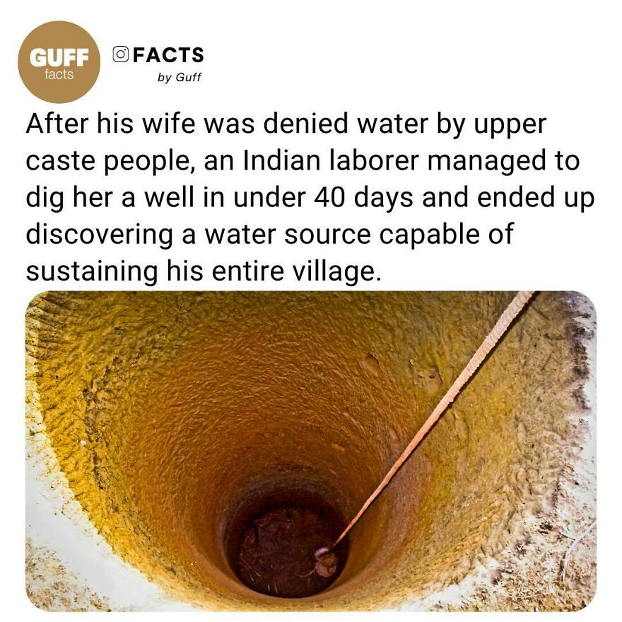 👏 Bapurao Tajne Worked For 40 Continuous Days Digging The Well. No One Came To Help Him, Not Even His Family. The Villagers Even Mocked Him, Thinking That Tajne Had Gone Crazy.⁠
⁠
_____⁠
⁠
💦 However, The Fates Had Something Else Planned For Tajne, Because When He Dug To Fifteen Feet Deep, He Hit Water. The Entire Village Is Now Drawing Water From That Well. Before Tajne’s Well, Villagers Had To Travel Miles To Another Village To Draw Water And They Would Often Be Insulted By People Of Other Castes.⁠
⁠
_____⁠
⁠
source: Link In Our Bio. 🔗