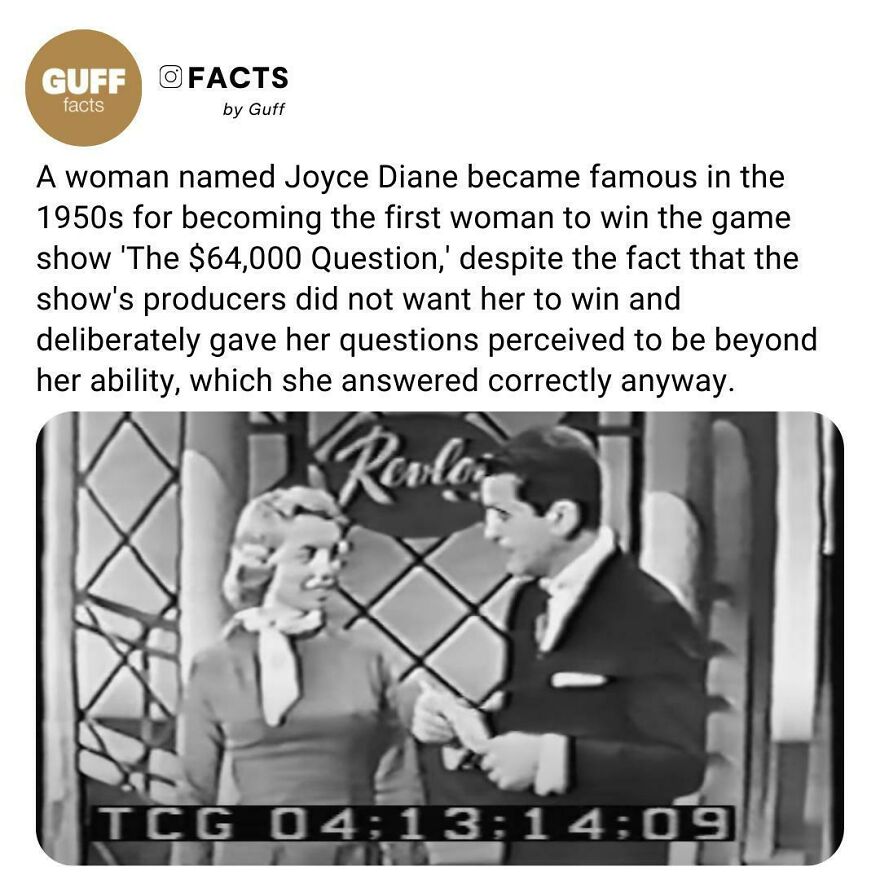 💰 The Story With Dr. Joyce Diane’s (Later Brothers) Famous Run Was That The Producers Gave Her The Category Of 'Sports', Convinced She’d Bomb. But Much To Their Surprise, She Went On To Win The Top Prize, And Became The Only Woman To Do So In The Series.⁠
⁠
_____⁠
⁠
🥊 How’d She Do It? Well, Brothers’ Husband Was A Great Fan Of Boxing, So She Chose That As Her Sport’s Topic. To Prepare, She Studied Twenty Volumes Of Boxing Encyclopedias, As Well As Years’ Worth Of Ring Magazine Issues, Even Prepping With Boxing Writer Nat Fleischer And Former Olympic Boxing Champion And New York State Athletic Commissioner Edward P.f Egan. After Studying, She Progressed On The Show For Several Weeks. Despite The Producers’ Efforts To Stump Her At The $16,000 Mark By Asking Questions Involving Referees Rather Than The Boxers Themselves, She Exceeded Expectations And Won The Top Prize.⁠
⁠
_____⁠
⁠
full Video Of This: Link In Our Bio. 🔗