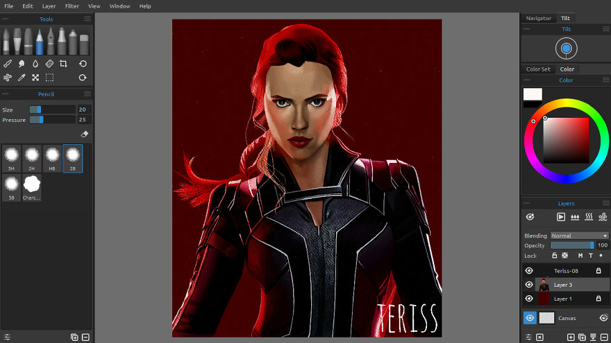 Digital Color Pencil Drawings Of Marvel Characters