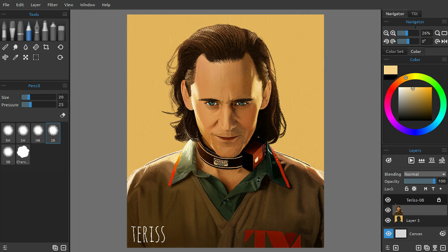 Digital Color Pencil Drawings Of Marvel Characters