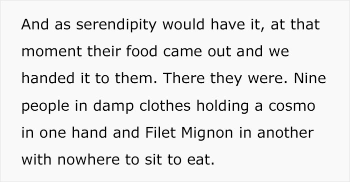“A Cosmo In One Hand And Filet Mignon In Another”: Rude Karen Won’t Listen To Waiter’s Warning About Rain, Loses The Table For The Whole Group “A Cosmo In One Hand And Filet Mignon In Another”: Rude Karen Won’t Listen To Waiter’s Warning About Rain, Loses The Table For The Whole Group