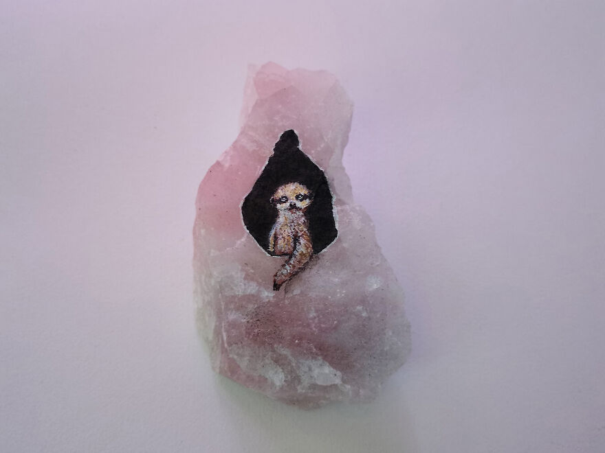 Painting An Animals On Rose Quartz