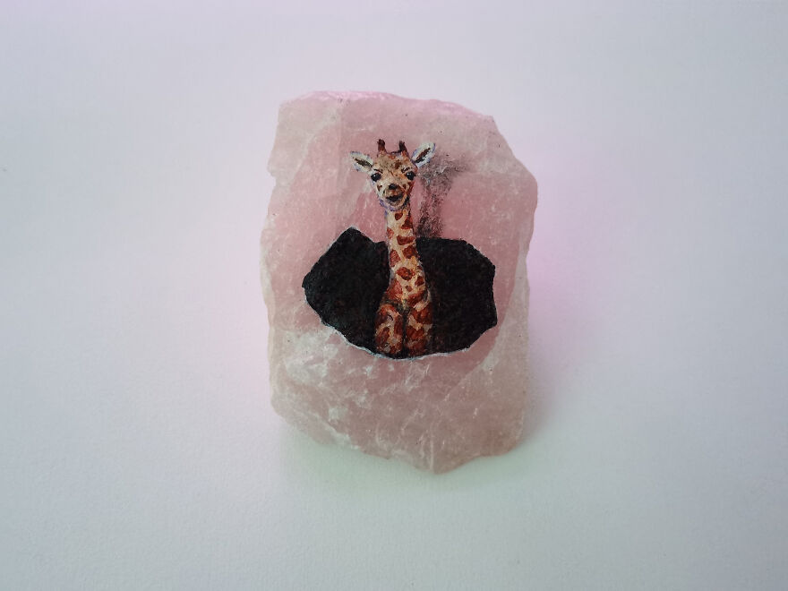 Painting An Animals On Rose Quartz