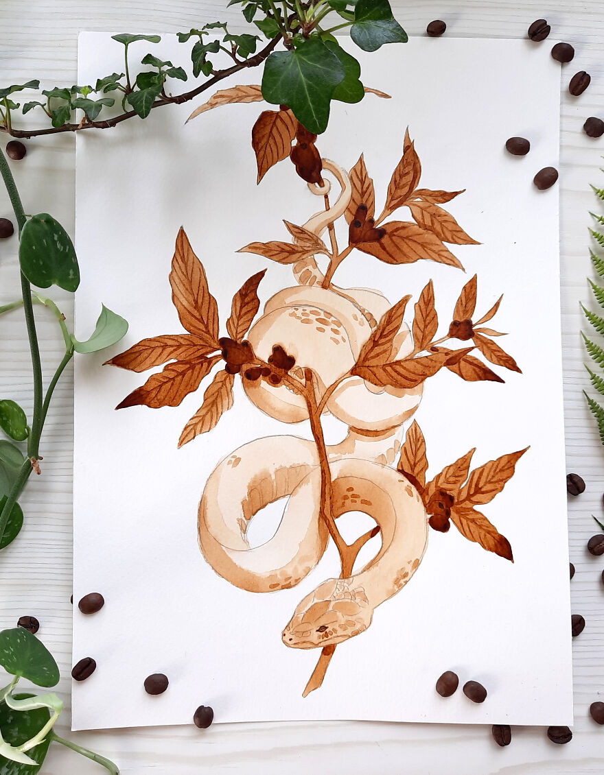 My Boyfriend Asked Me To Paint With His Coffee, Here Is The Result (8 Pics)