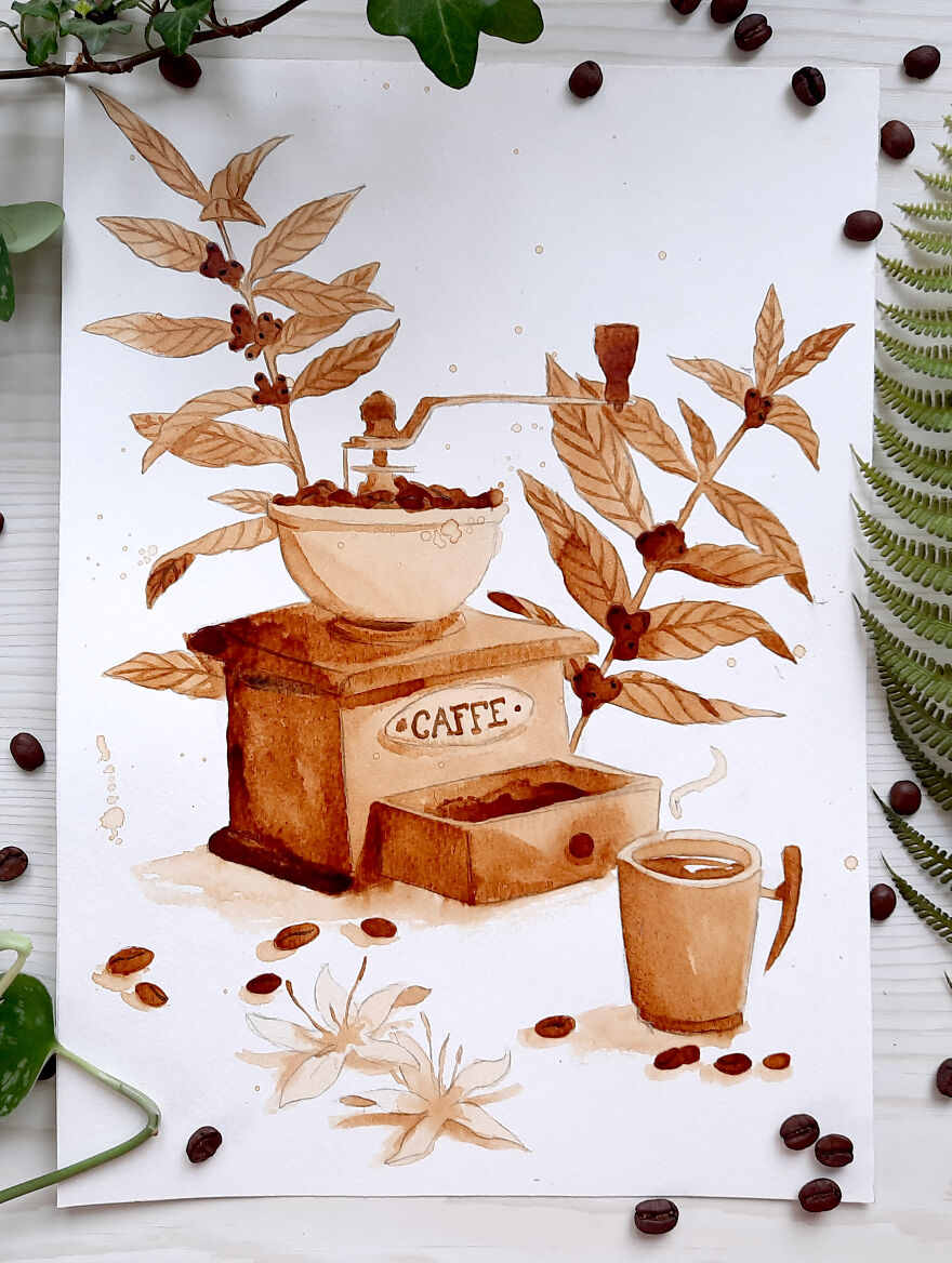 My Boyfriend Asked Me To Paint With His Coffee, Here Is The Result (8 Pics)