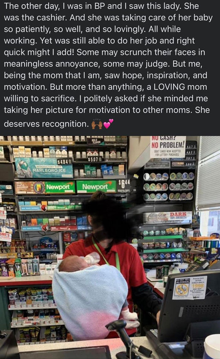 “This Isn’t Motivation”: A Picture Of A Gas Station Employee Working While Taking Care Of A Newborn Raises Awareness Of Toxic Positivity Online “This Isn’t Motivation”: A Picture Of A Gas Station Employee Working While Taking Care Of A Newborn Raises Awareness Of Toxic Positivity Online