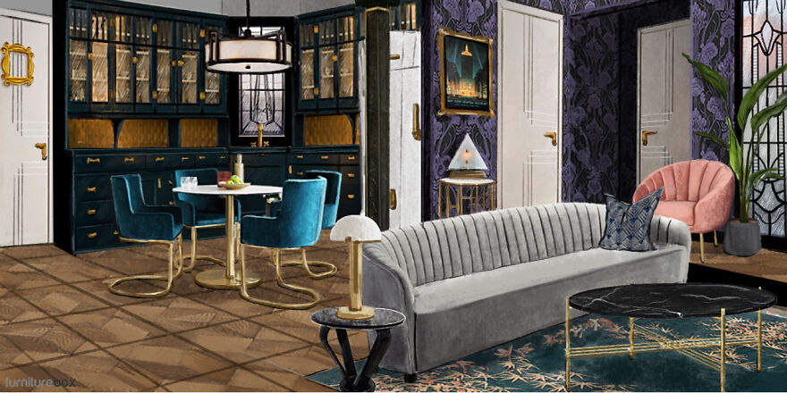 Our Company Redesigned Monica’s Apartment From “Friends” In 7 Interior Styles Our Company Redesigned Monica’s Apartment From “Friends” In 7 Interior Styles