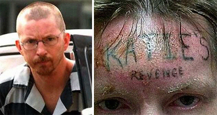 This Man R**ed Then Killed A 10 Yrs Old Girl Named Katie , When One Of His Inmates Heard The Story He Tattooed " Katie's Revenge " On The Rapist's Forehead By Force
