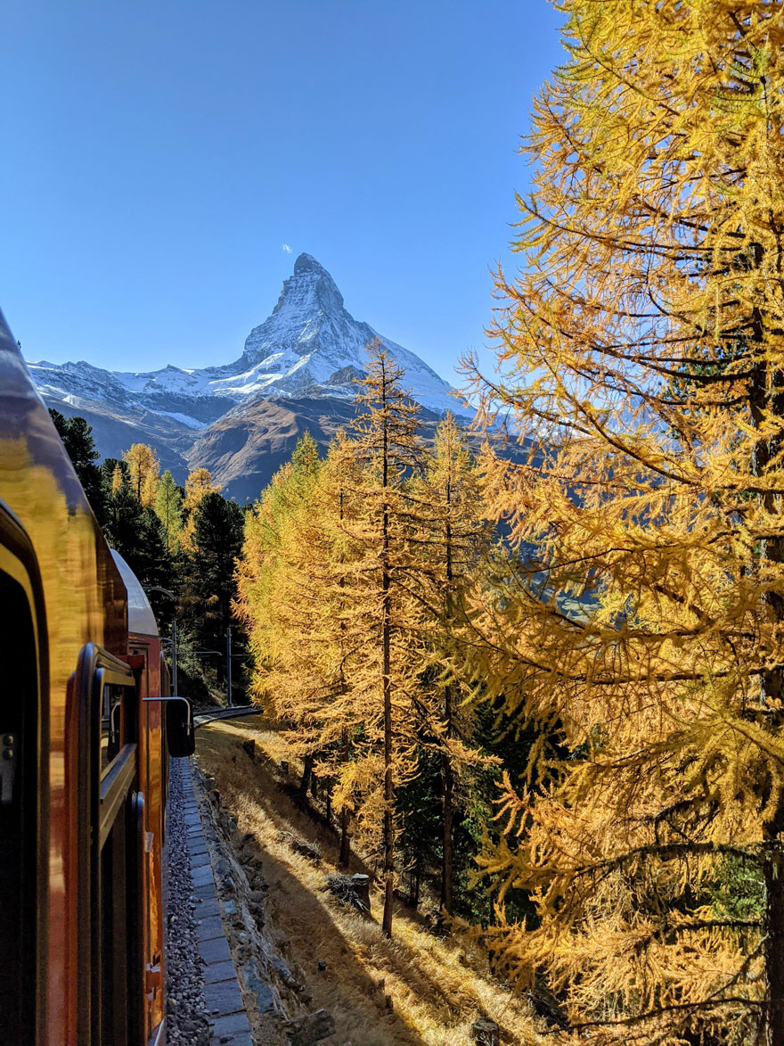 Larches And The Matterhorn From A Train In Switzerland