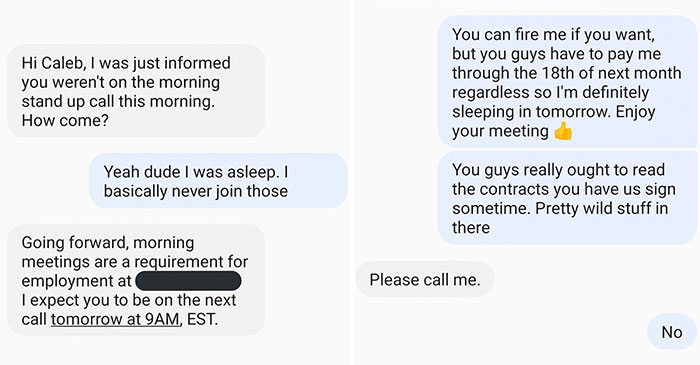 People Online Are Cracking Up At The Messages This Independent Contractor Shared With A Manager That Tried To Make Him Attend A Meeting