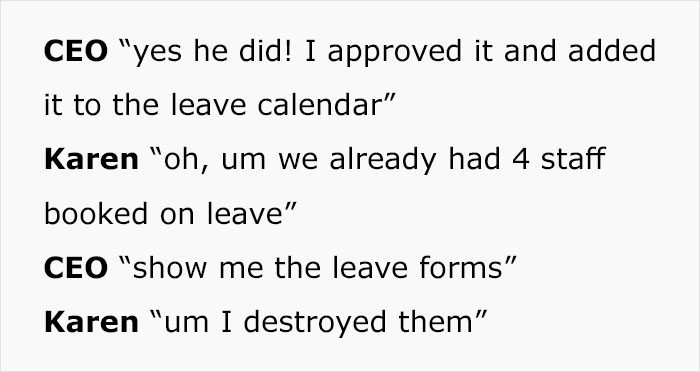 Karen Cancels Employee's Vacation, Gets To Kiss Her Promotion Goodbye Karen Cancels Employee's Vacation, Gets To Kiss Her Promotion Goodbye