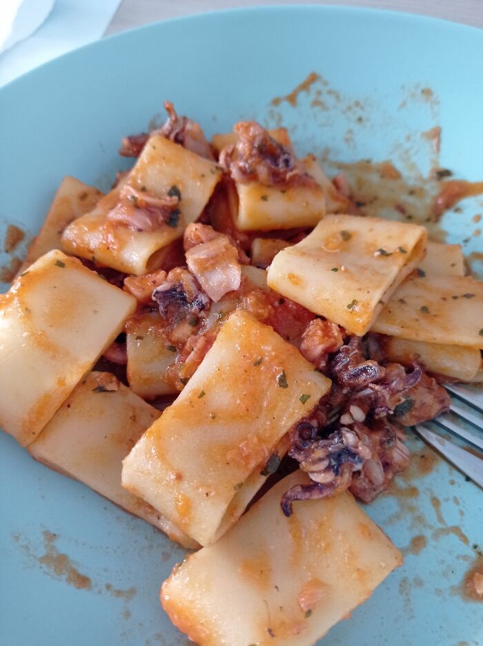 Homemade Calamarata With Fish Ragù