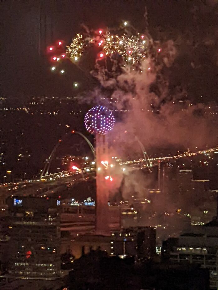 Fireworks From Above Reunion Tower, Downtown Dallas, Tx