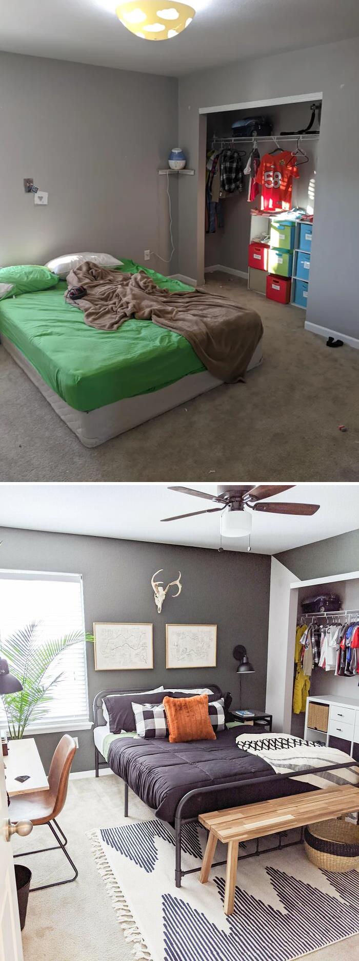 Bedroom Makeover For My 9 Year Old Son. Denver, Co. After vs. Before