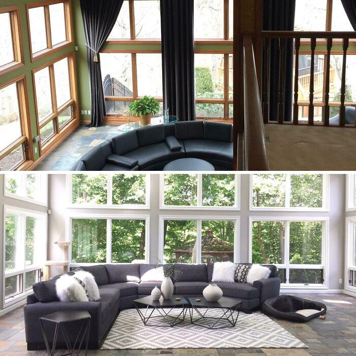 Above Pic Is Before We Moved Into Our New House In Ohio.... Bottom Pic Is After A Solid Paint Job!! Feels So Much More Open And Airy Now And I Love It