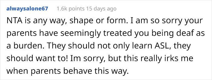 Deaf Daughter Begs Parents To Learn Sign Language For Years, Finally Gives Them An Ultimatum After They Refuse Yet Again Deaf Daughter Begs Parents To Learn Sign Language For Years, Finally Gives Them An Ultimatum After They Refuse Yet Again