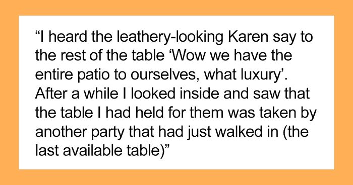 “A Cosmo In One Hand And Filet Mignon In Another”: Rude Karen Won’t Listen To Waiter’s Warning About Rain, Loses The Table For The Whole Group