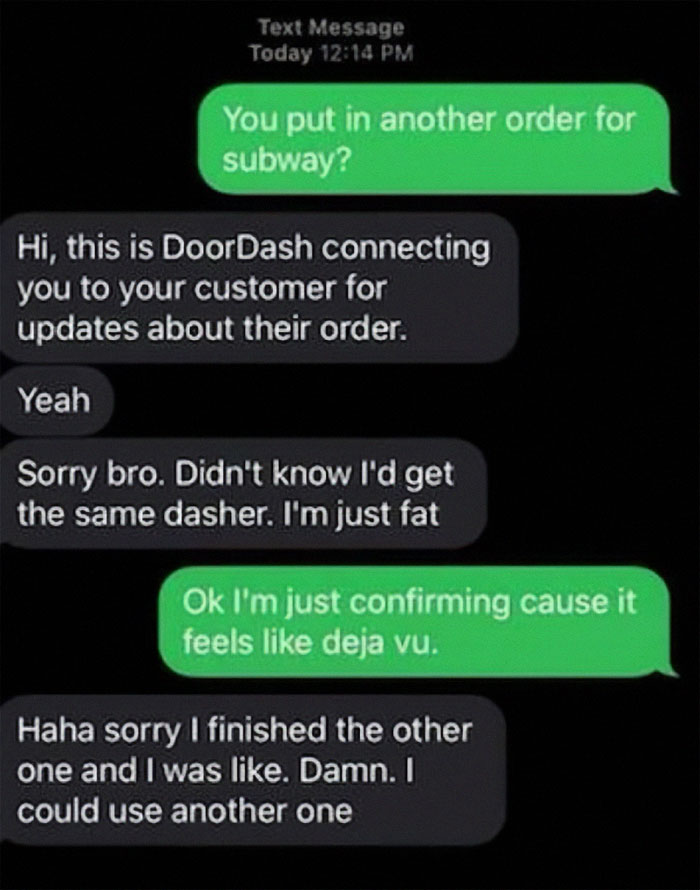 Karen, a DoorDash driver, sends a text to her customer demanding a