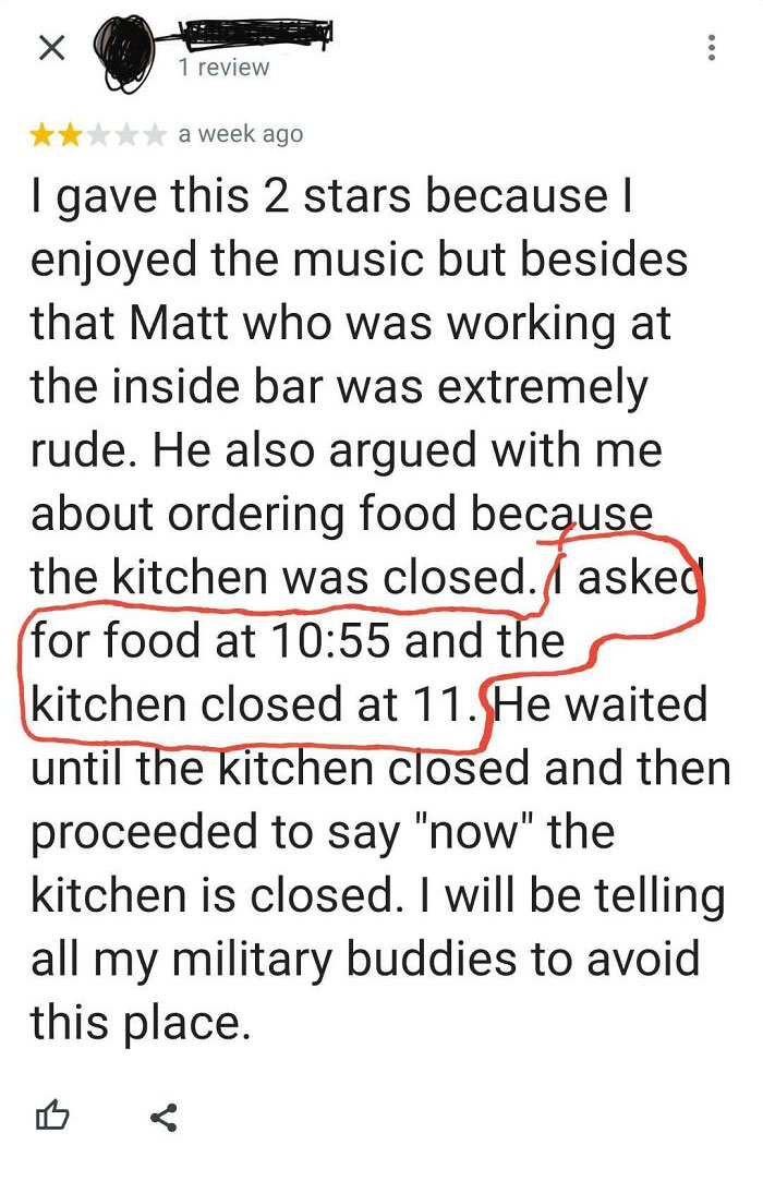 I Was Going Through Review Of A Really Good Restaurant That I Had Just Been To, After I Gave Them A 5 Star. Then I Saw This Karen Who Will Tell On Them For Not Serving The Food