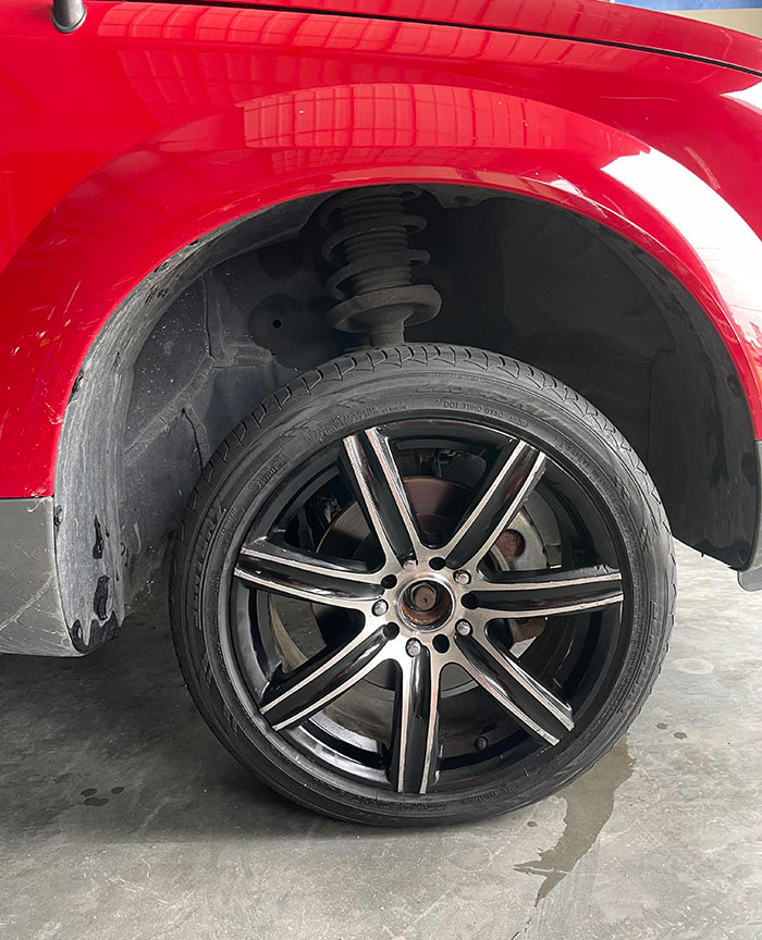 Customer Bought Wheels And Tires Online, After Advising Multiple Times That The Tires Are Too Small For His SUV He Insisted For Us To Put Them On