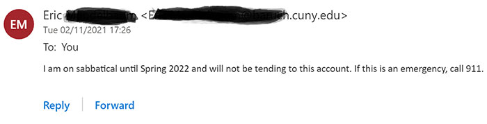 This Automatic Email Reply I Got From A Professor