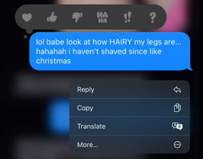 Woman Sends Her Boyfriend A Pic Of Her Hairy Legs To Have A Laugh, Doesn't Expect He Would Respond By Shaming Her Woman Sends Her Boyfriend A Pic Of Her Hairy Legs To Have A Laugh, Doesn't Expect He Would Respond By Shaming Her