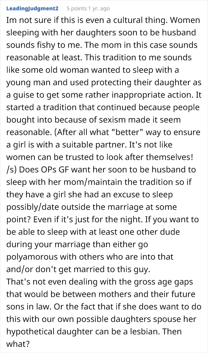 Groom Rejects Bride's 'Weird Family Tradition' Of Spending The Night With Her Mom, Drama Ensues Groom Rejects Bride's 'Weird Family Tradition' Of Spending The Night With Her Mom, Drama Ensues