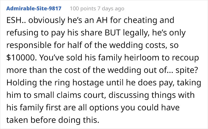 Cheating Ex-Fiancé Won't Pay For The Canceled Wedding Costs, So Woman Decides To Sell His Family Heirloom