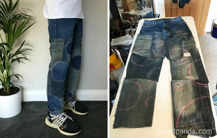 I Had Lots Of Old Jeans That Either Didn't Fit Or Were Worn Out, So I Made Them Into A New Pair!