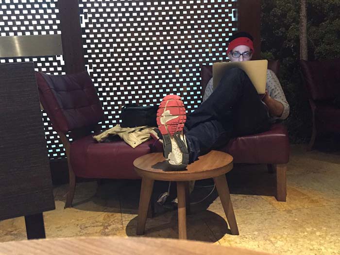 Inconsiderate Douche At Coffee Shop Who Thinks It Is Ok To Put Feet Up On A Table Where People Eat