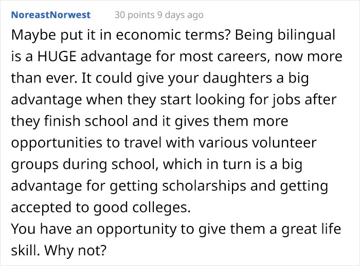 'They Have No Need To Learn A Second Language': Man Demands His Bilingual Wife Not Teach Their Daughters Her Native Language 'They Have No Need To Learn A Second Language': Man Demands His Bilingual Wife Not Teach Their Daughters Her Native Language