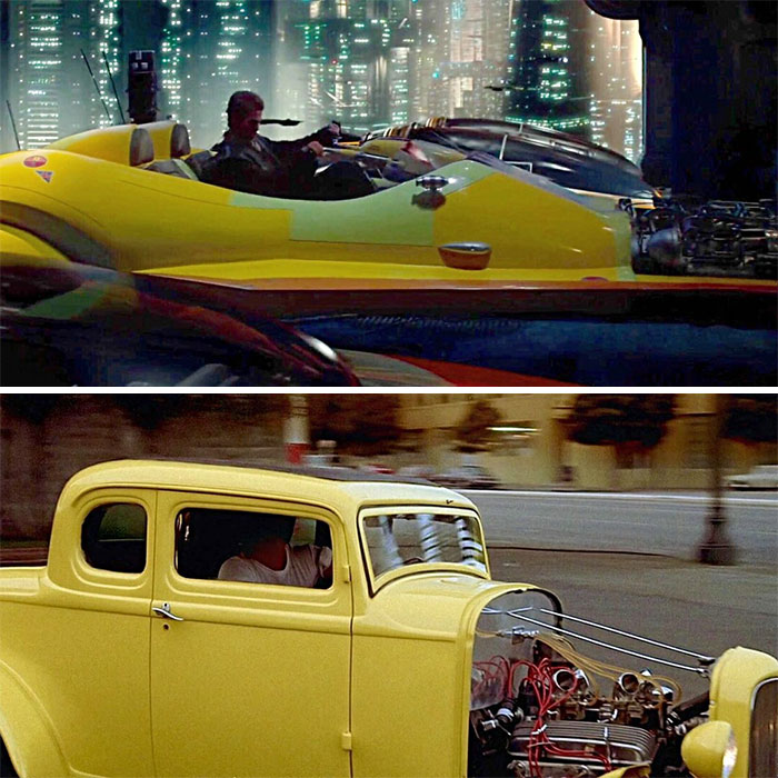 In Star Wars: Attack Of The Clones (2002), The Yellow Airspeeder That Anakin And Obi-Wan Use To Pursue Bounty Hunter Zam Wesell Is Based On John Milner's Yellow Deuce Coupe From American Graffiti (1973)