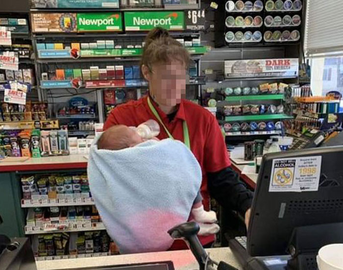 “This Isn’t Motivation”: A Picture Of A Gas Station Employee Working While Taking Care Of A Newborn Raises Awareness Of Toxic Positivity Online